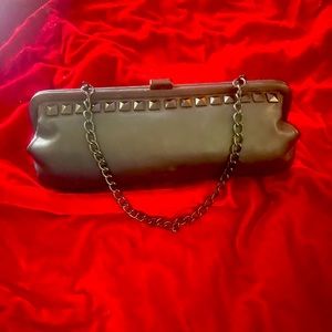 Kenneth Cole Reaction Black leather clutch with studs and black chain